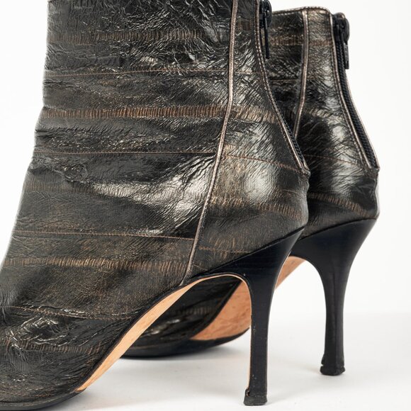 Manolo Blahnik Brown Eelskin Pointed-Toe Booties - Picture 8 of 10